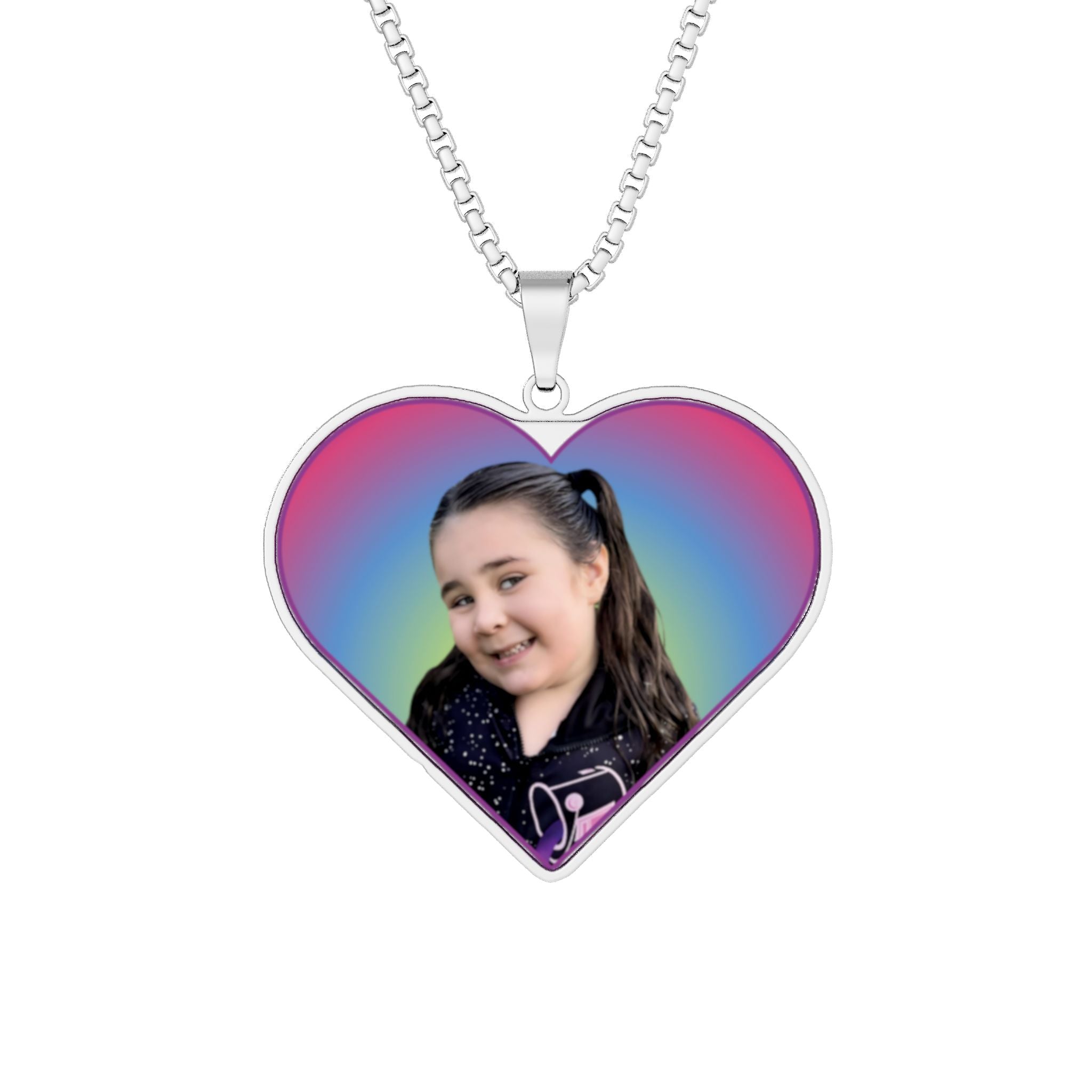 Customizable Heart Photo Pendant Necklace 1'' x 1'' Stainless Steel