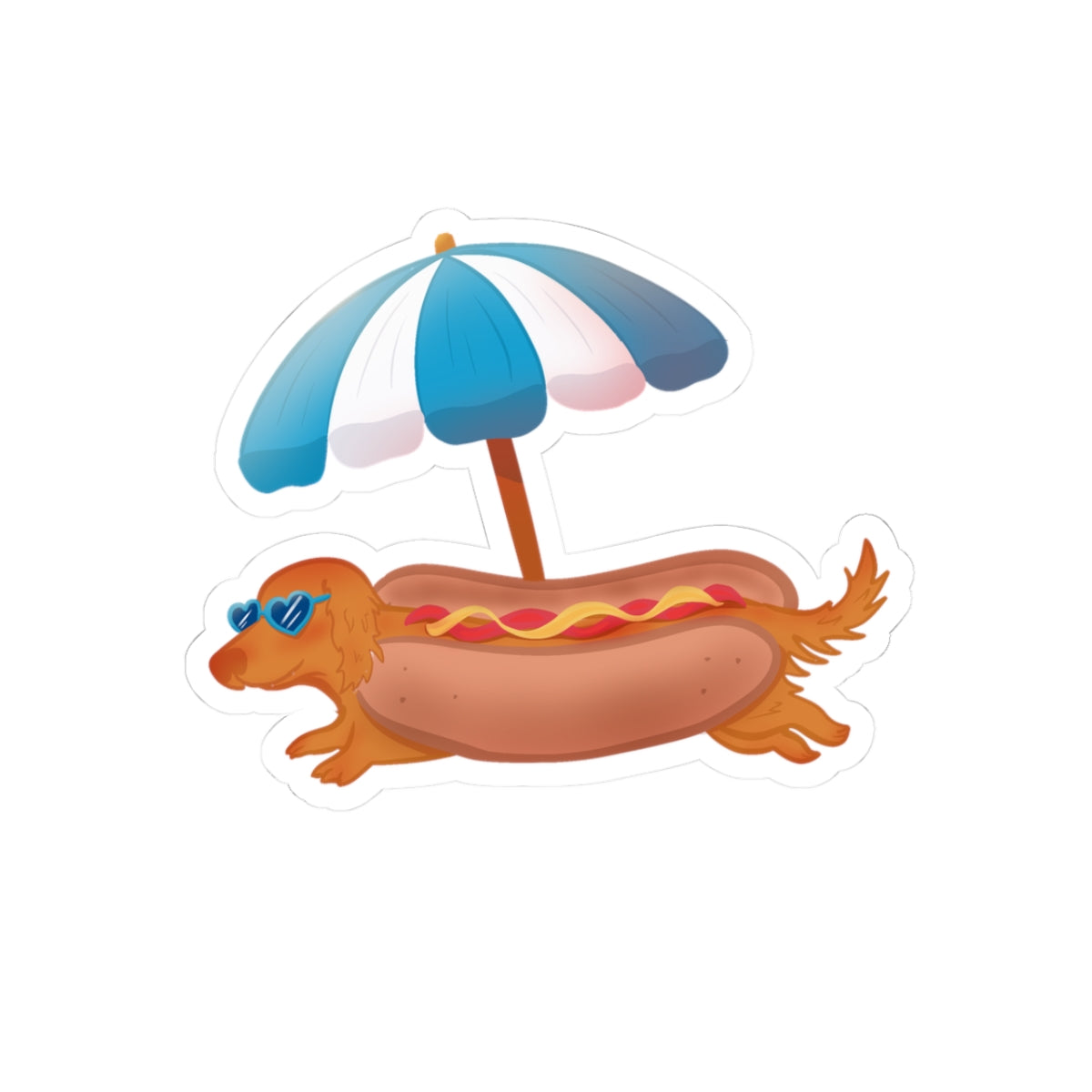 Dachshund Hot Dog Sticker | Summer Beach Pup Kiss-Cut Decal 3" × 3" White