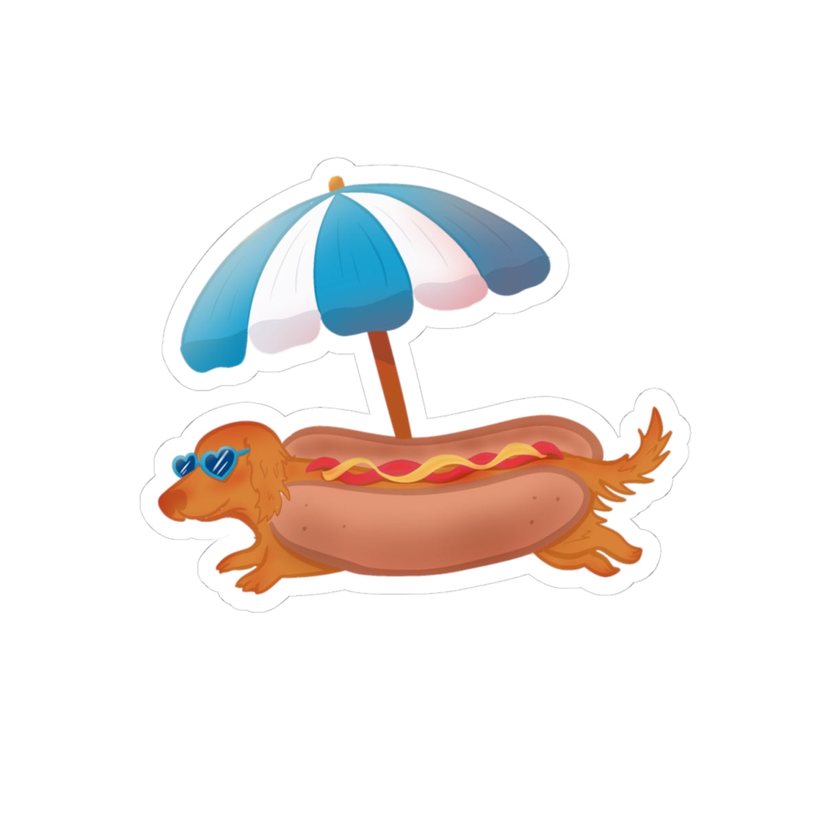 Dachshund Hot Dog Sticker | Summer Beach Pup Kiss-Cut Decal 4" × 4" White