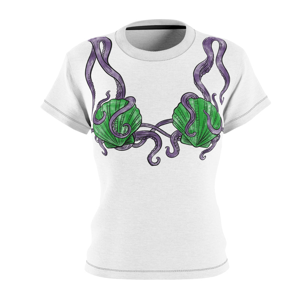 Seashell Bra Women's Tee - Nautical Mermaid Bikini Black stitching