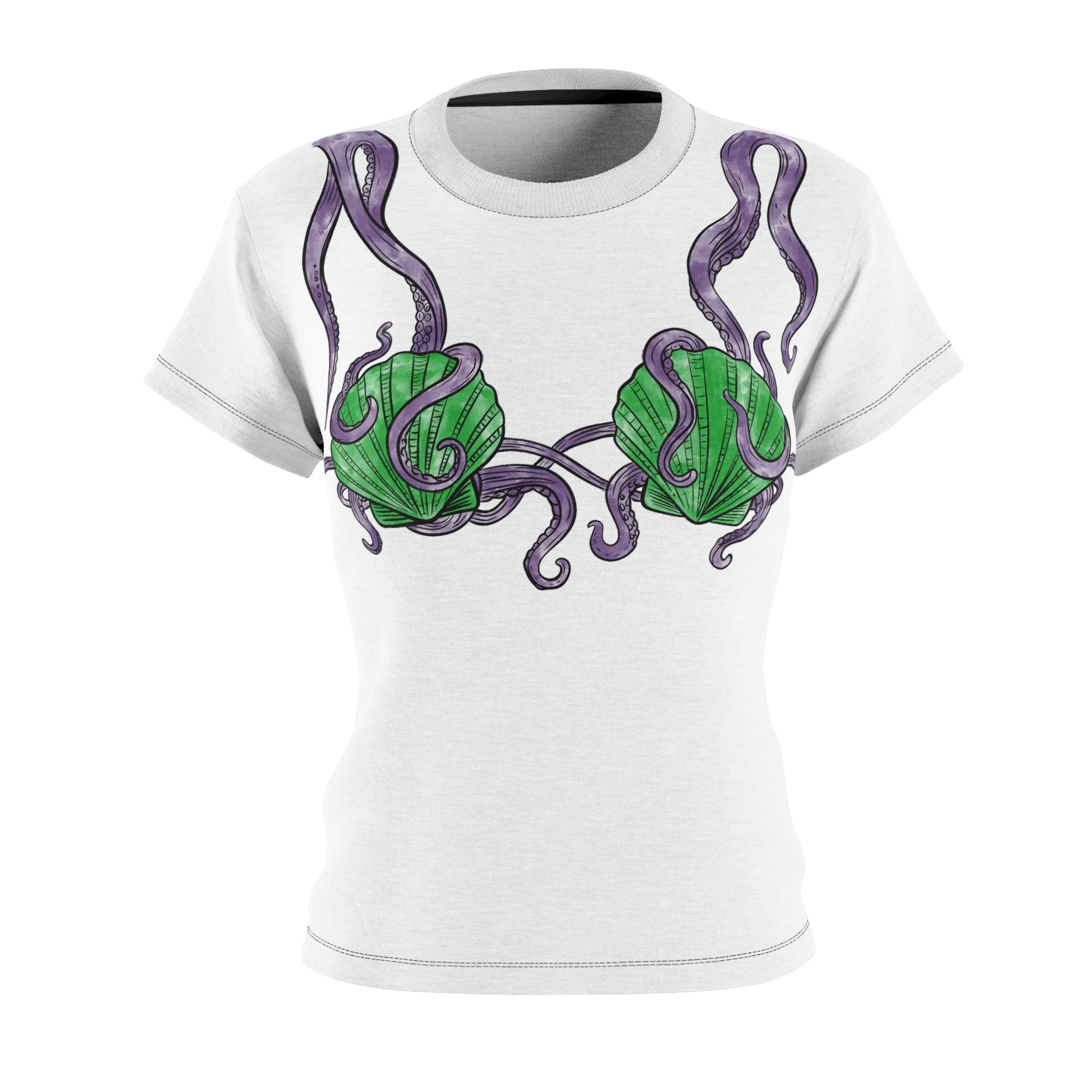 Seashell Bra Women's Tee - Nautical Mermaid Bikini Black stitching