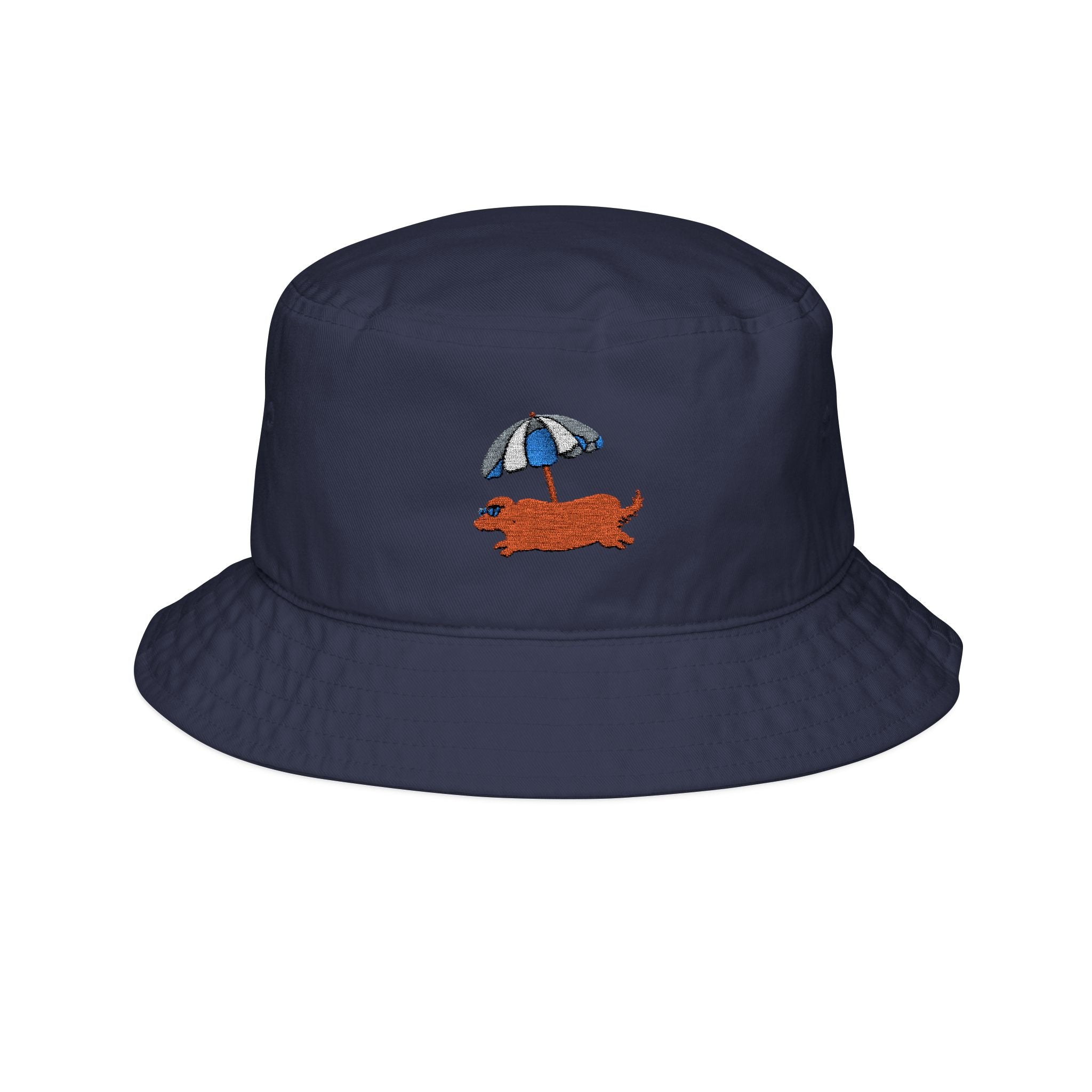 Embroidered Beach Dachshund Bucket Hat | Cute Summer Umbrella Dog Cap Navy One size