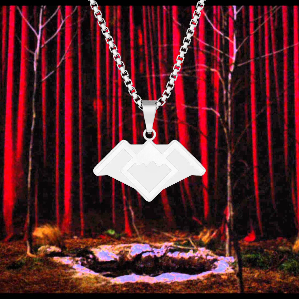 Twin Peaks Symbol Pendant Necklace 1'' x 1'' Sterling Silver