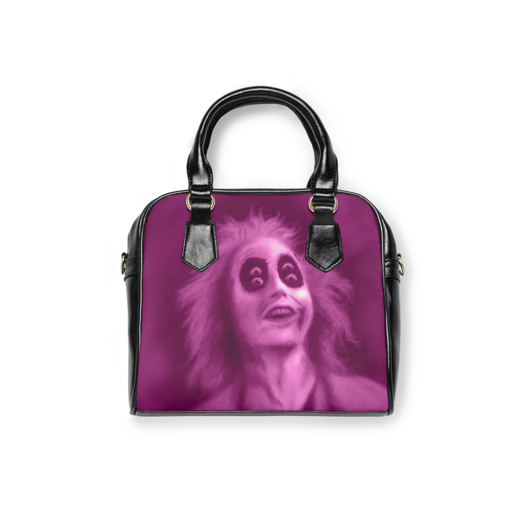 Beetlejuice Purple Striped Shoulder Handbag 9.45" x 8.27" Black