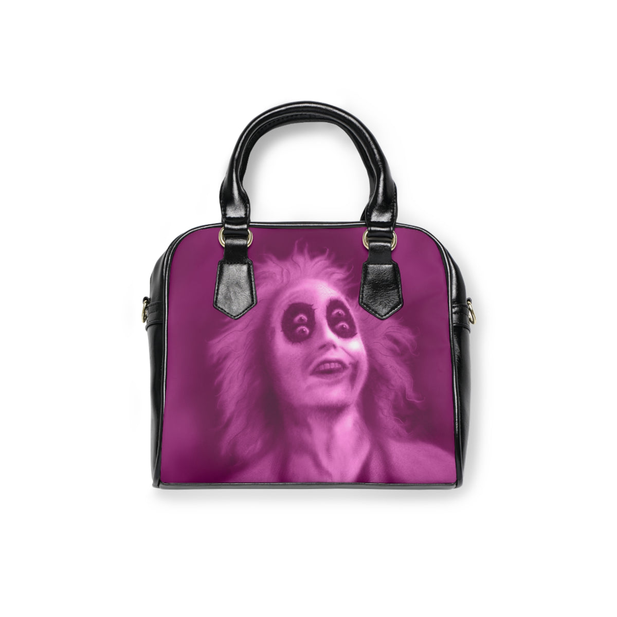 Beetlejuice Purple Striped Shoulder Handbag 9.45" x 8.27" Black