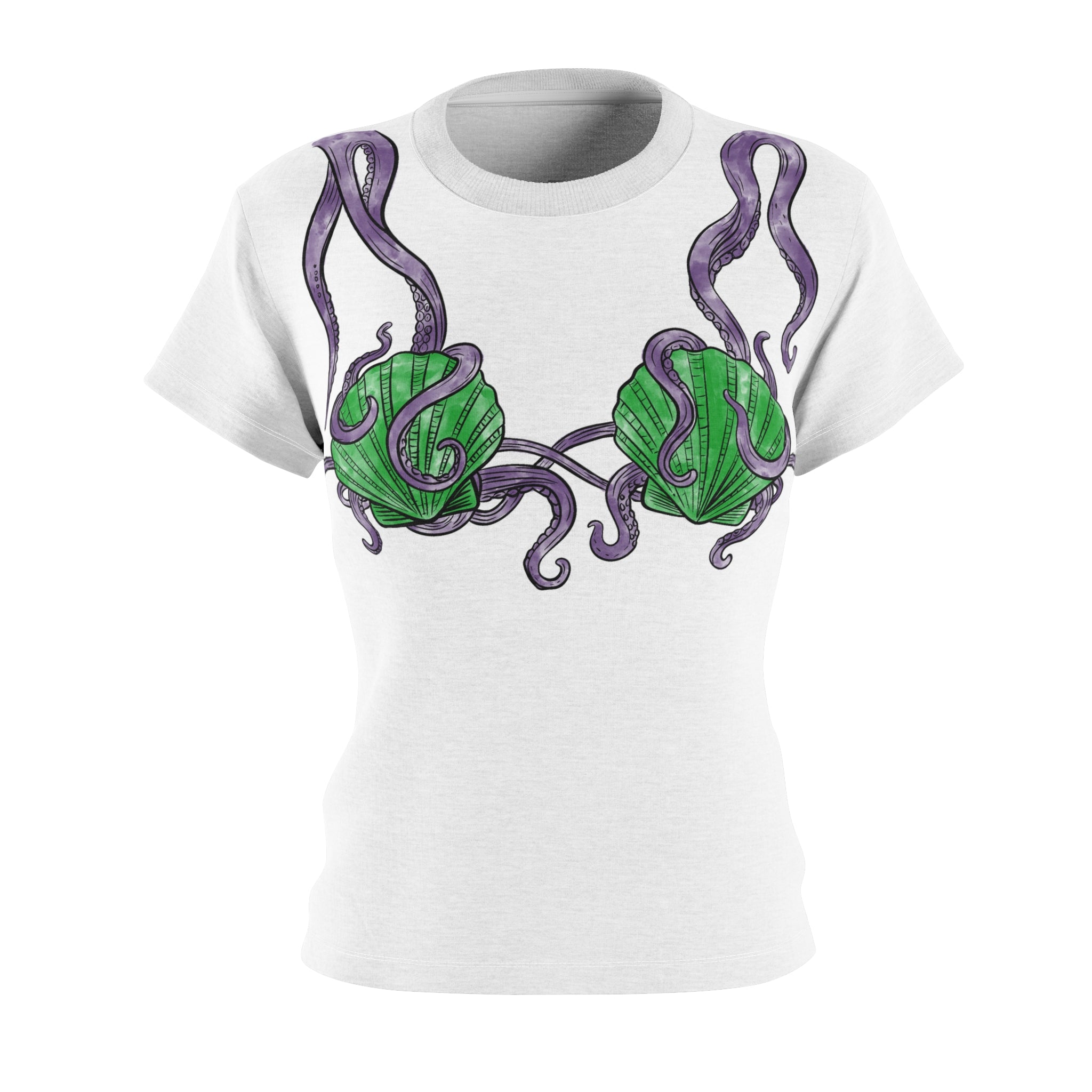 Seashell Bra Women's Tee - Nautical Mermaid Bikini White stitching