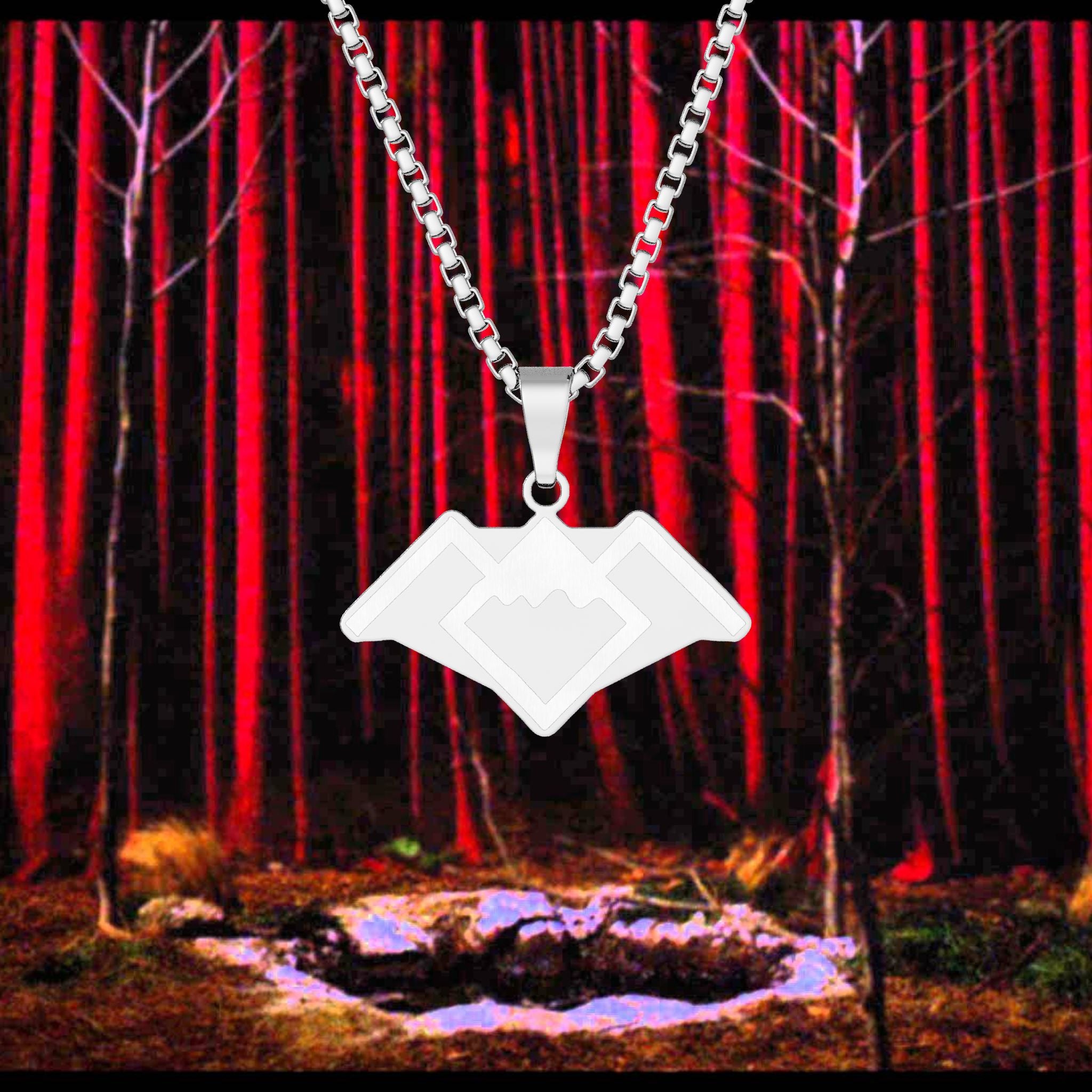 Twin Peaks Symbol Pendant Necklace 1'' x 1'' Stainless Steel