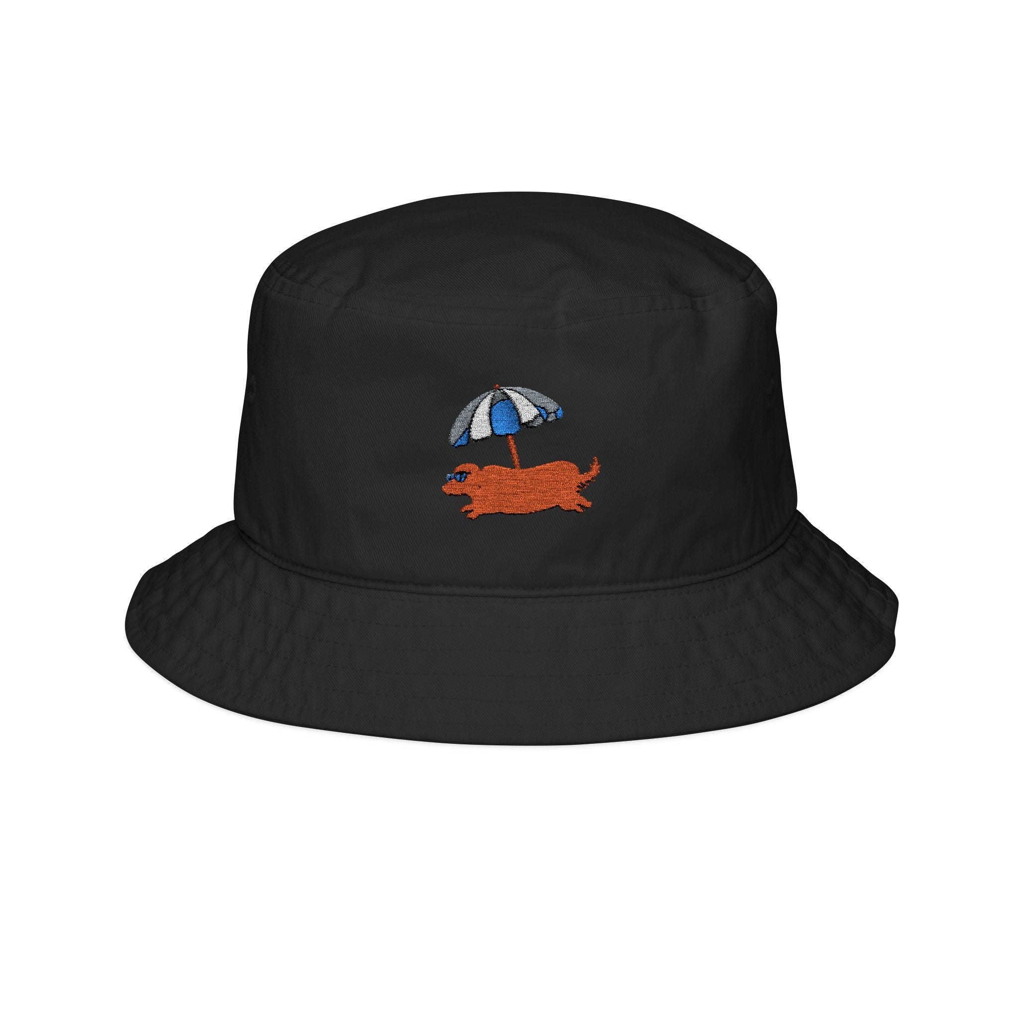 Embroidered Beach Dachshund Bucket Hat | Cute Summer Umbrella Dog Cap Black One size