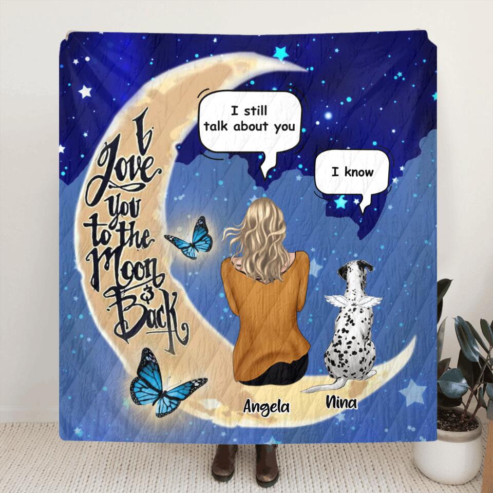 Personalized Memorial Pet Ornament - Up to 4 Pets - Best Gift For Dog/Cat Lover - I Love You To The Moon & Back Quilt Blanket #FFFFFF