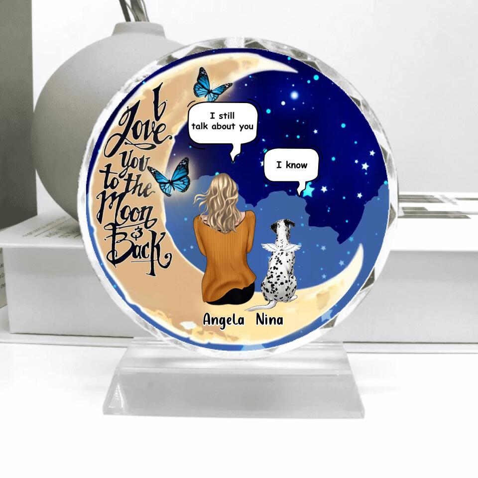 Personalized Memorial Pet Ornament - Up to 4 Pets - Best Gift For Dog/Cat Lover - I Love You To The Moon & Back Crystal Pendulum White