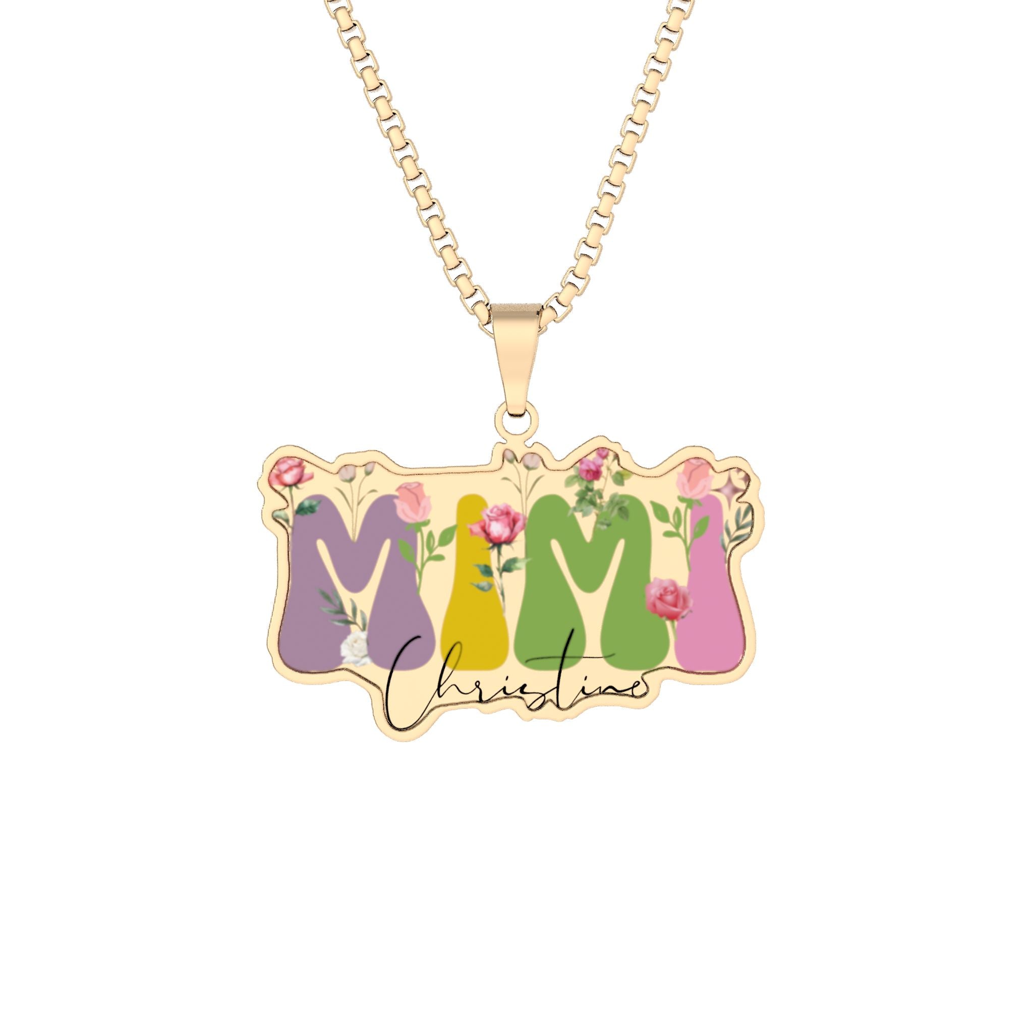 Personalizable Mimi Pendant Necklace 1'' x 1'' Gold Plated