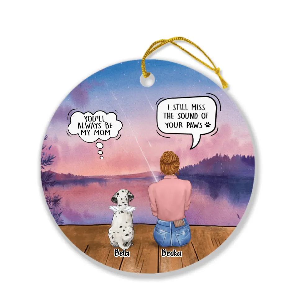 Personalized Memorial Pet Mom Ornament - Woman With Up to 5 Pets - Best Gift For Pet Lover - It's So Hard To Say Goodbye Circle Ornament 1