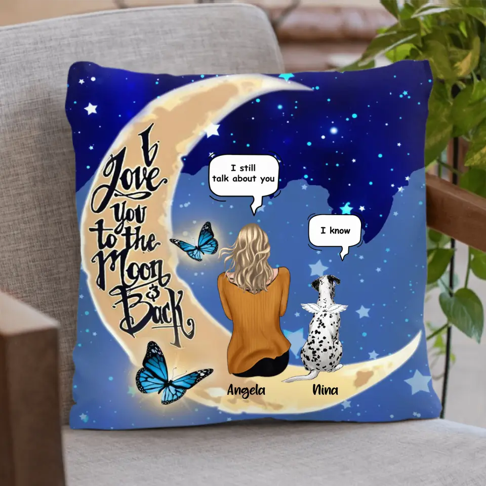 Personalized Memorial Pet Ornament - Up to 4 Pets - Best Gift For Dog/Cat Lover - I Love You To The Moon & Back Pillow Cover 1