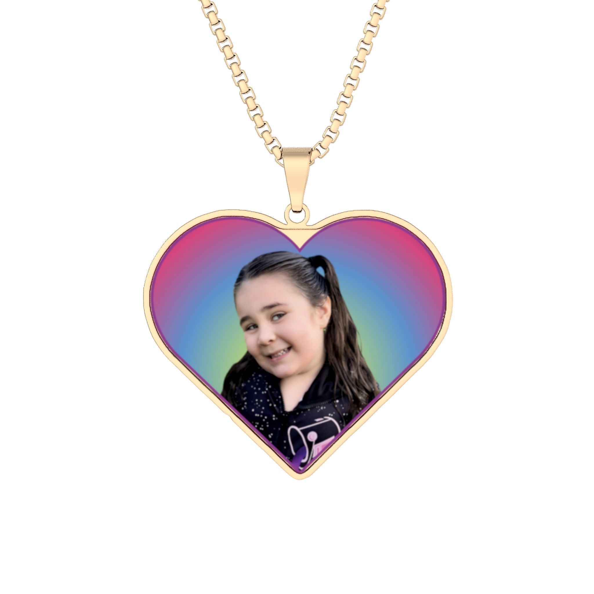 Customizable Heart Photo Pendant Necklace 1'' x 1'' Gold Plated