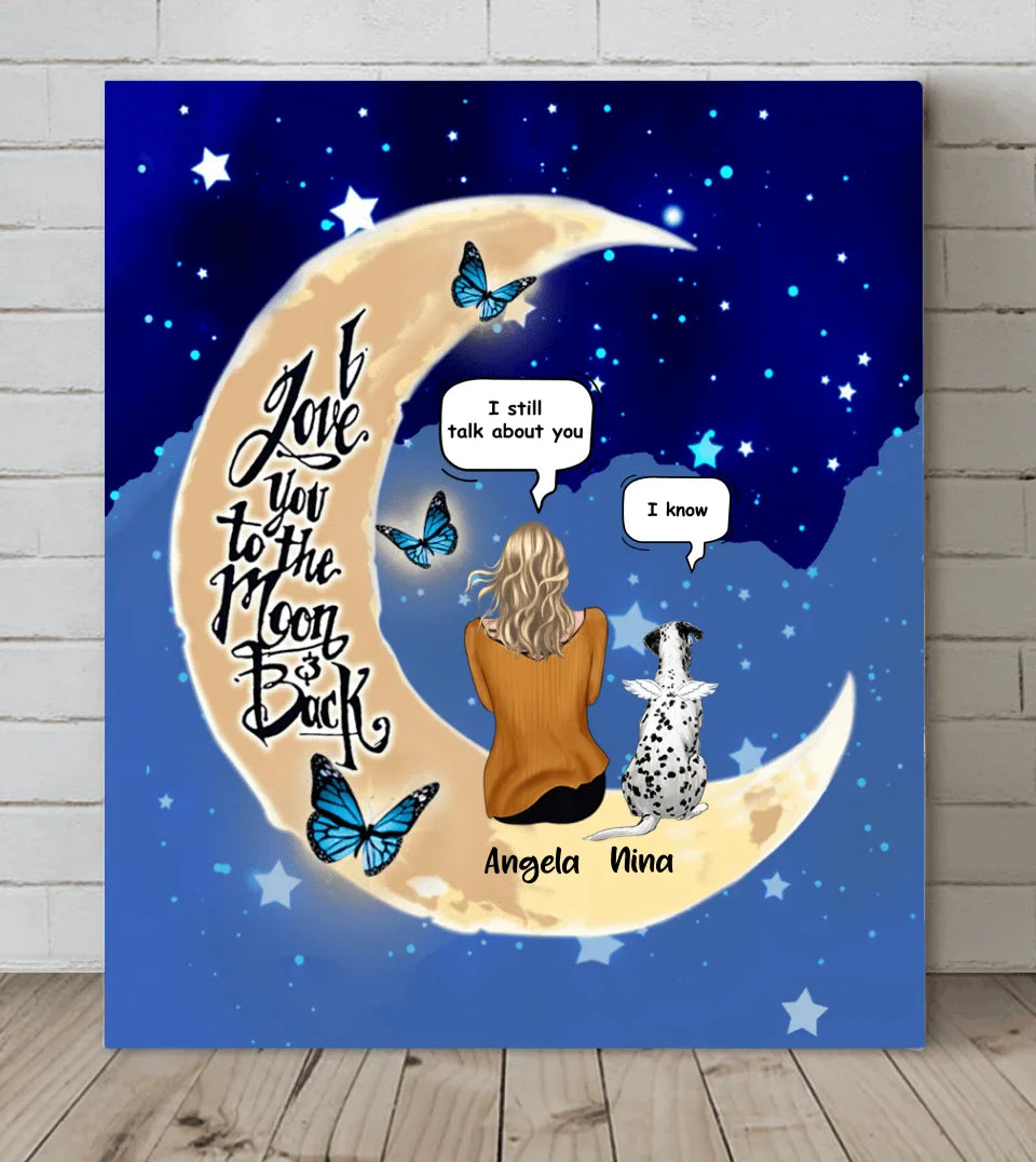 Personalized Memorial Pet Ornament - Up to 4 Pets - Best Gift For Dog/Cat Lover - I Love You To The Moon & Back Vertical Canvas White