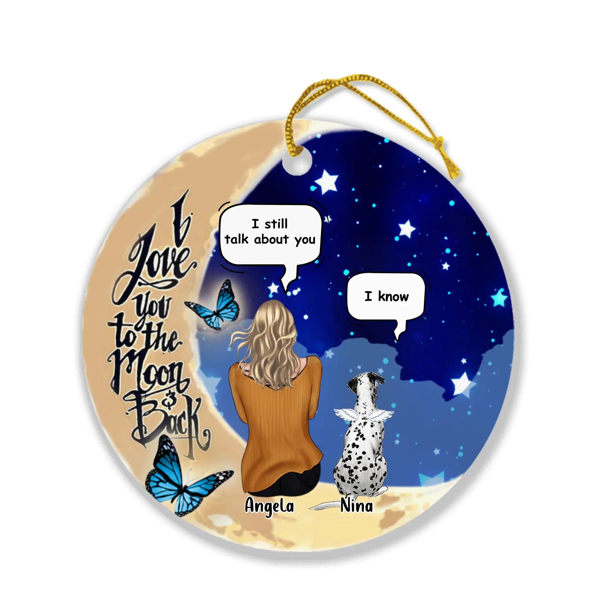 Personalized Memorial Pet Ornament - Up to 4 Pets - Best Gift For Dog/Cat Lover - I Love You To The Moon & Back Circle Ornament 1
