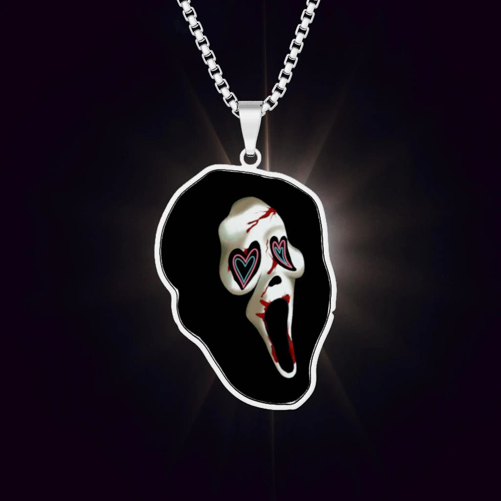 Ghost Scream Pendant Necklace 1'' x 1'' Stainless Steel