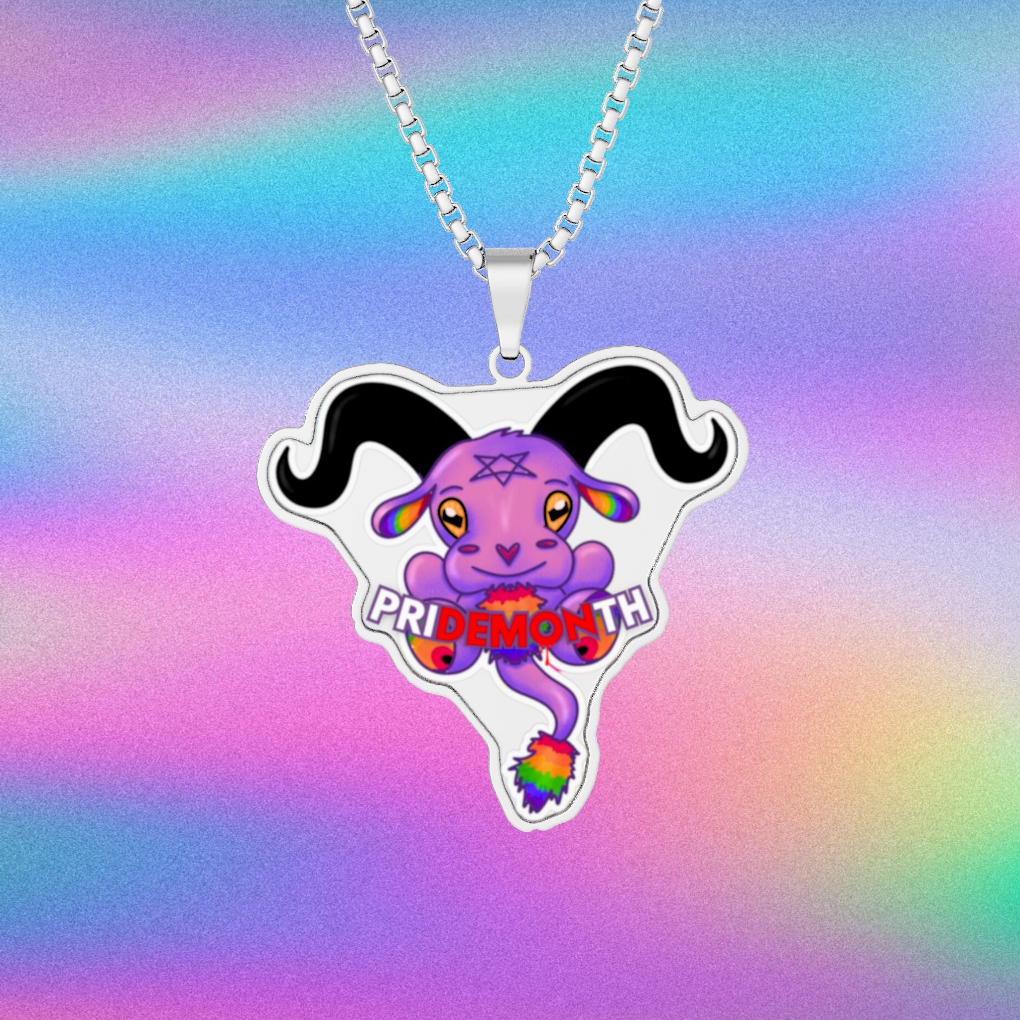 Pride Demon Pendant Necklace 1'' x 1'' Stainless Steel