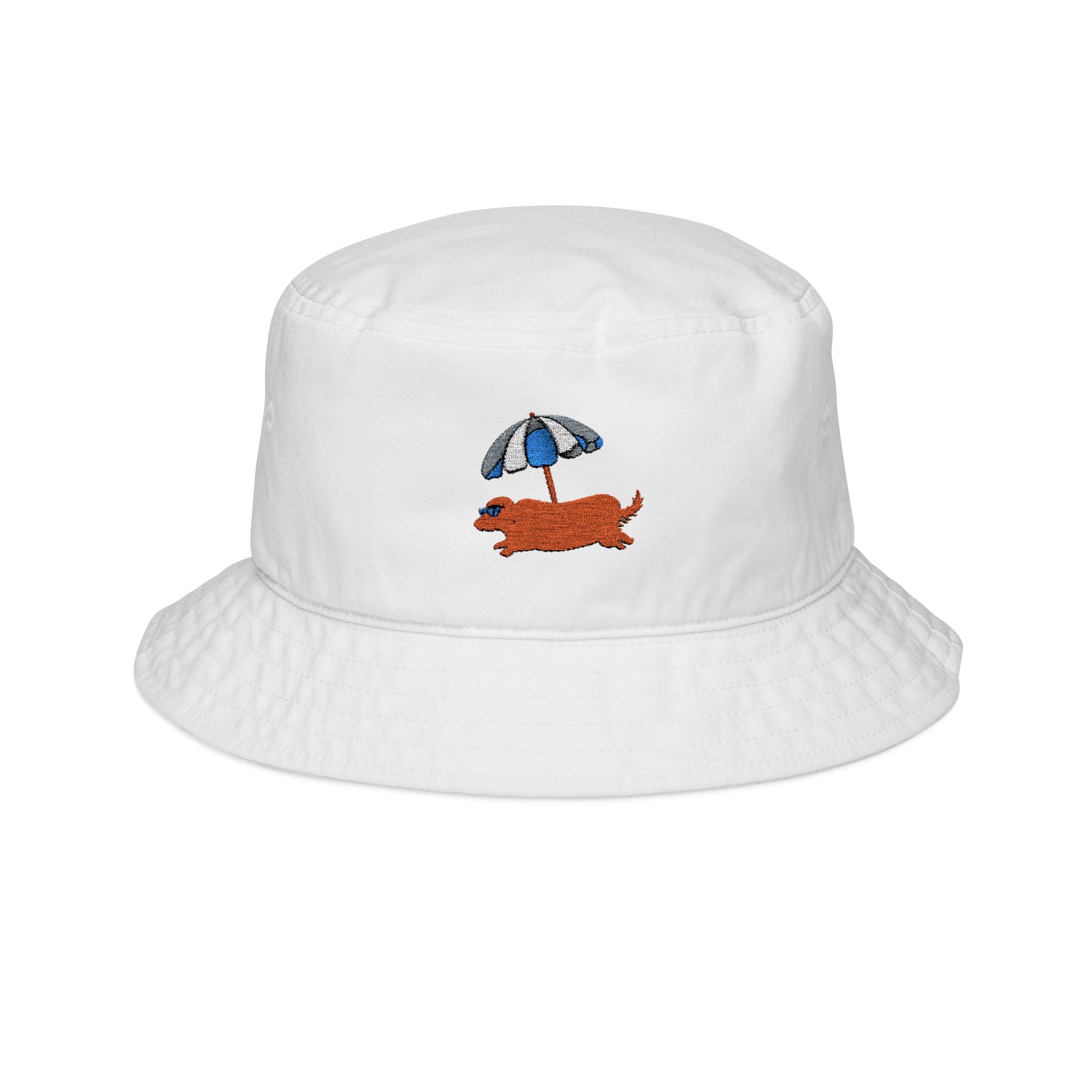 Embroidered Beach Dachshund Bucket Hat | Cute Summer Umbrella Dog Cap White One size
