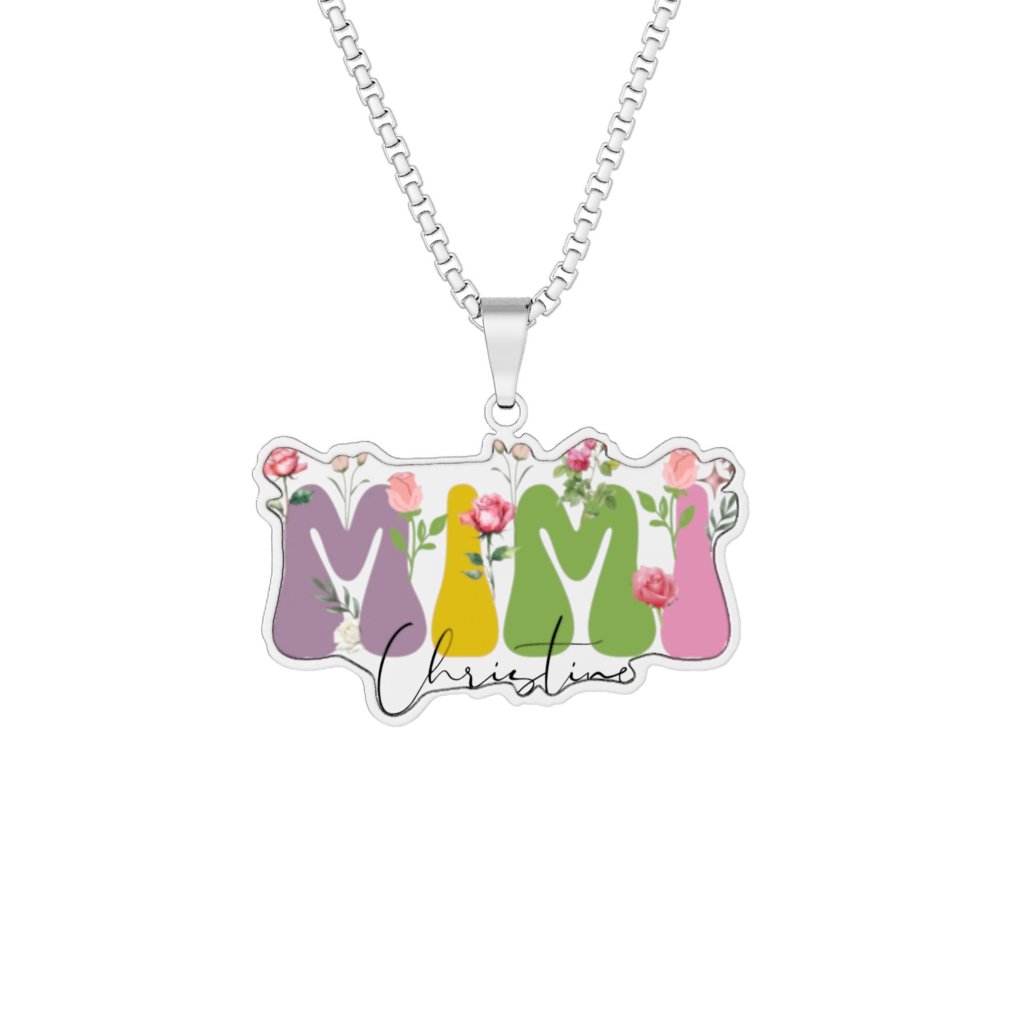 Personalizable Mimi Pendant Necklace 1'' x 1'' Stainless Steel