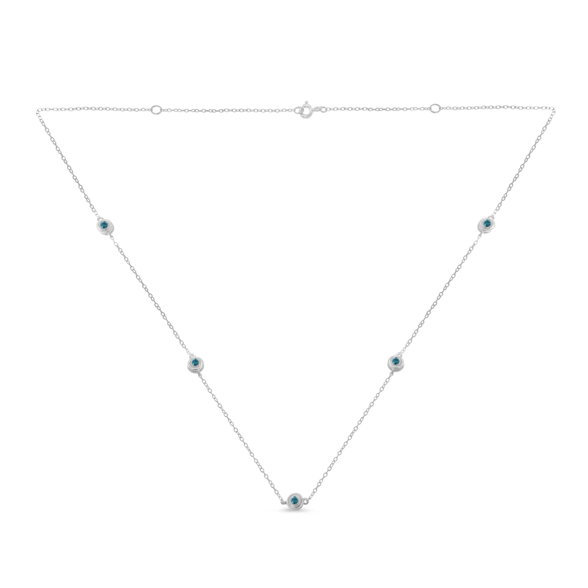 Sterling Silver Treated Blue Color Diamond Station Necklace (1/2 cttw, Blue Color, I2-I3 Clarity) White.Sterling Silver 18