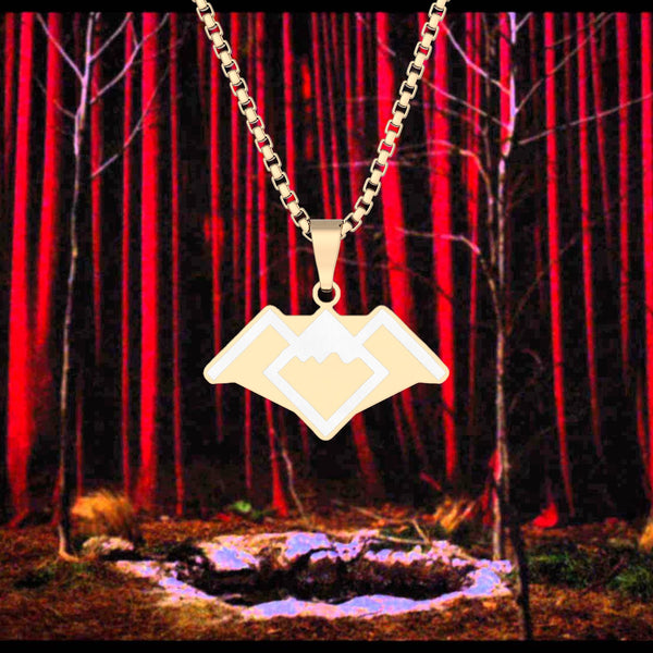 Twin Peaks Symbol Pendant Necklace 1'' x 1'' Gold Plated
