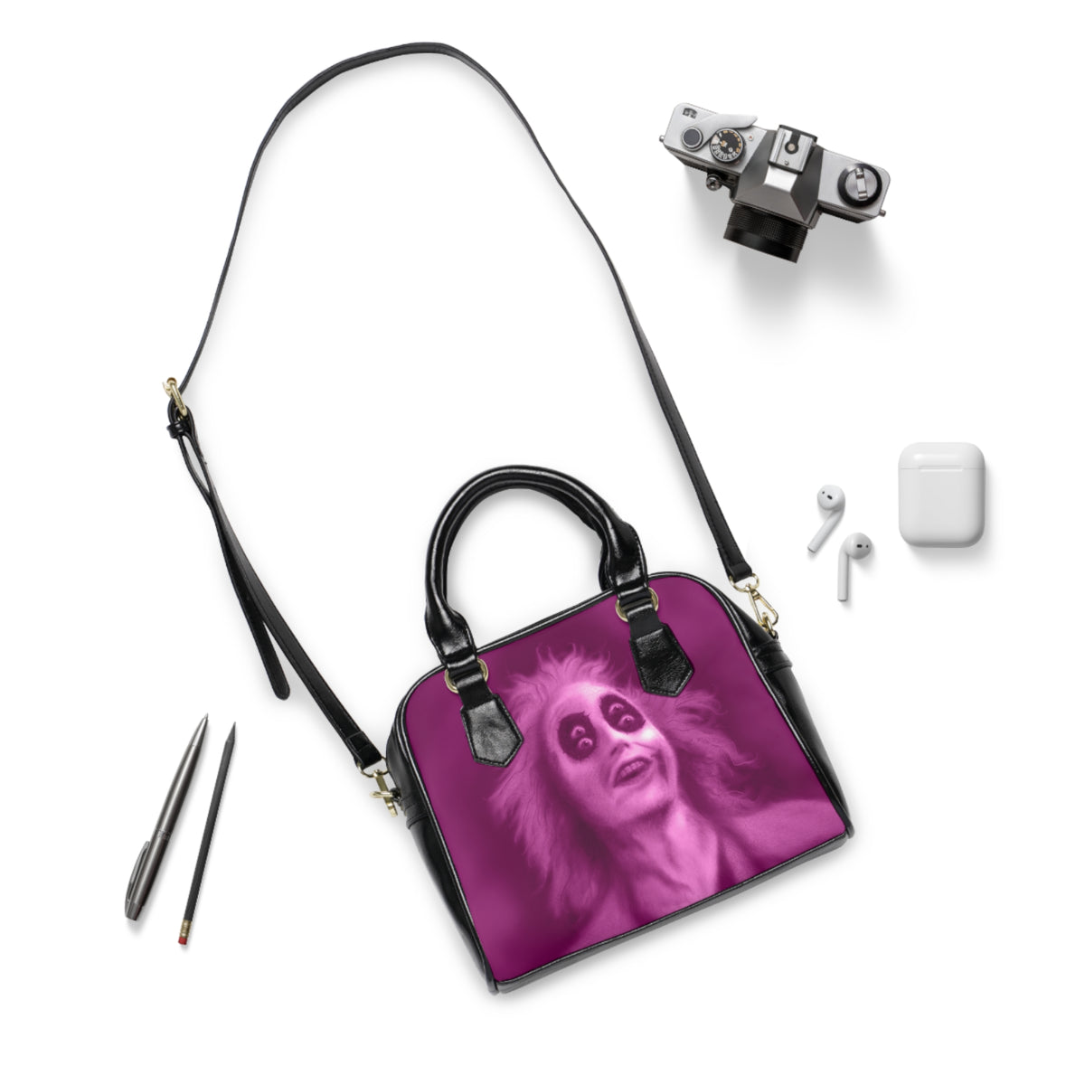 Beetlejuice Purple Striped Shoulder Handbag