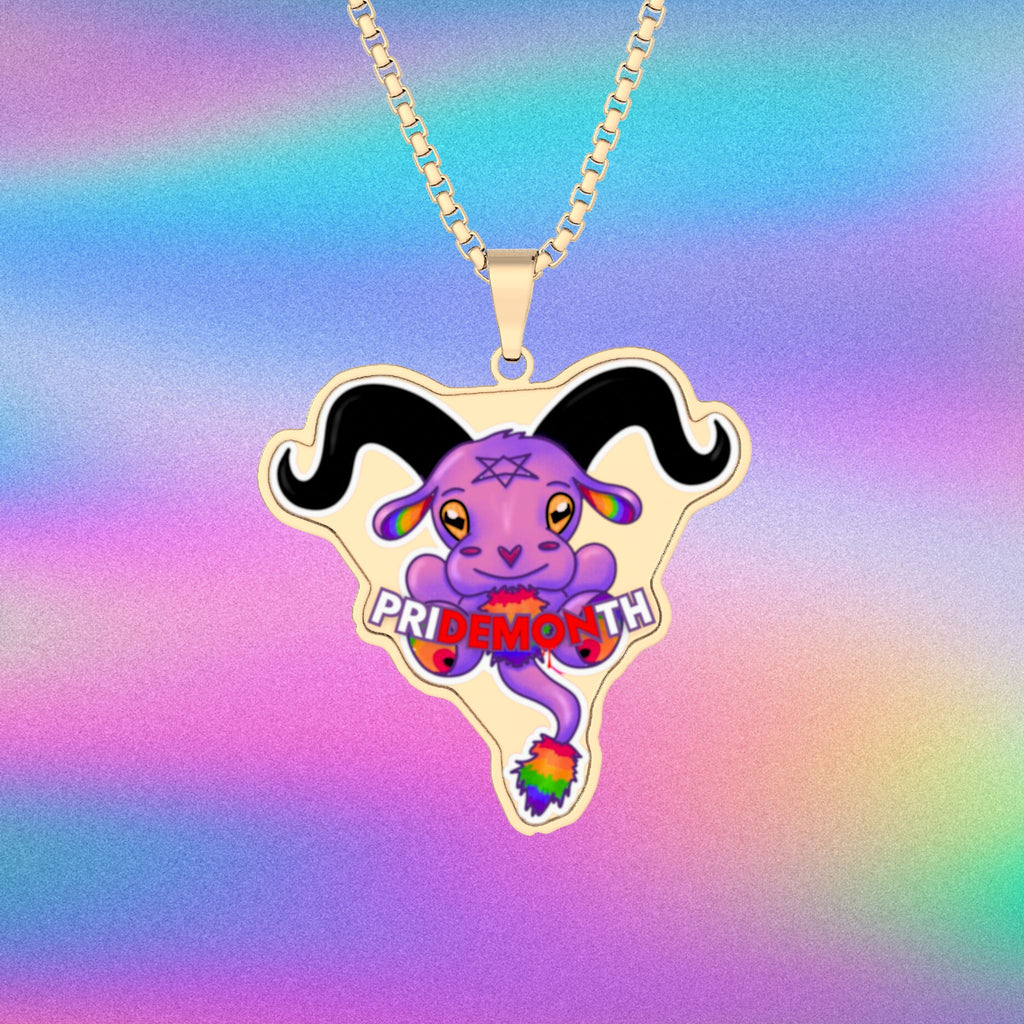 Pride Demon Pendant Necklace 1'' x 1'' Gold Plated