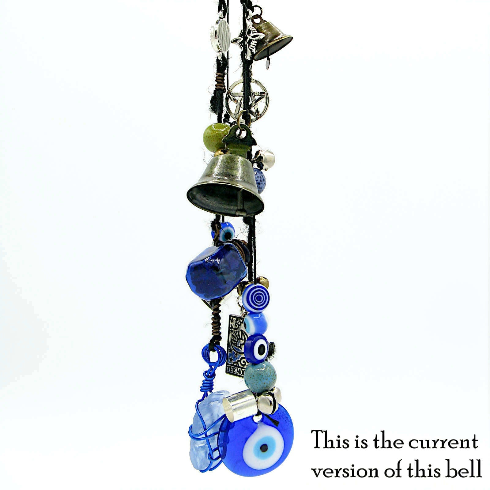 Witch's Bell: Glass Evil Eyes, Pentacle, Charms, Beads - Handcrafted