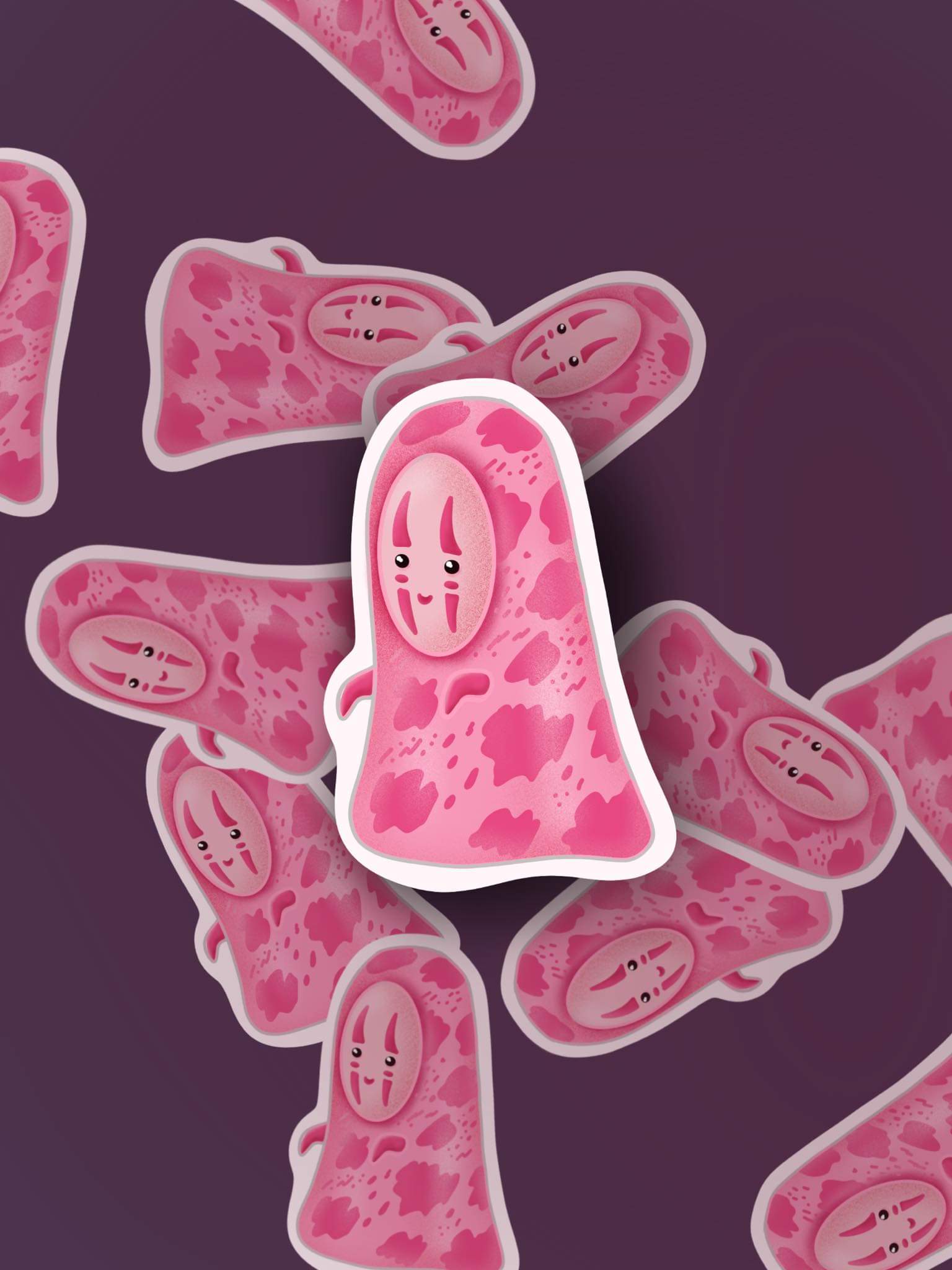 NoFace Pink Cow Print Stickers from Spirited Away for Studio Ghibli Fans